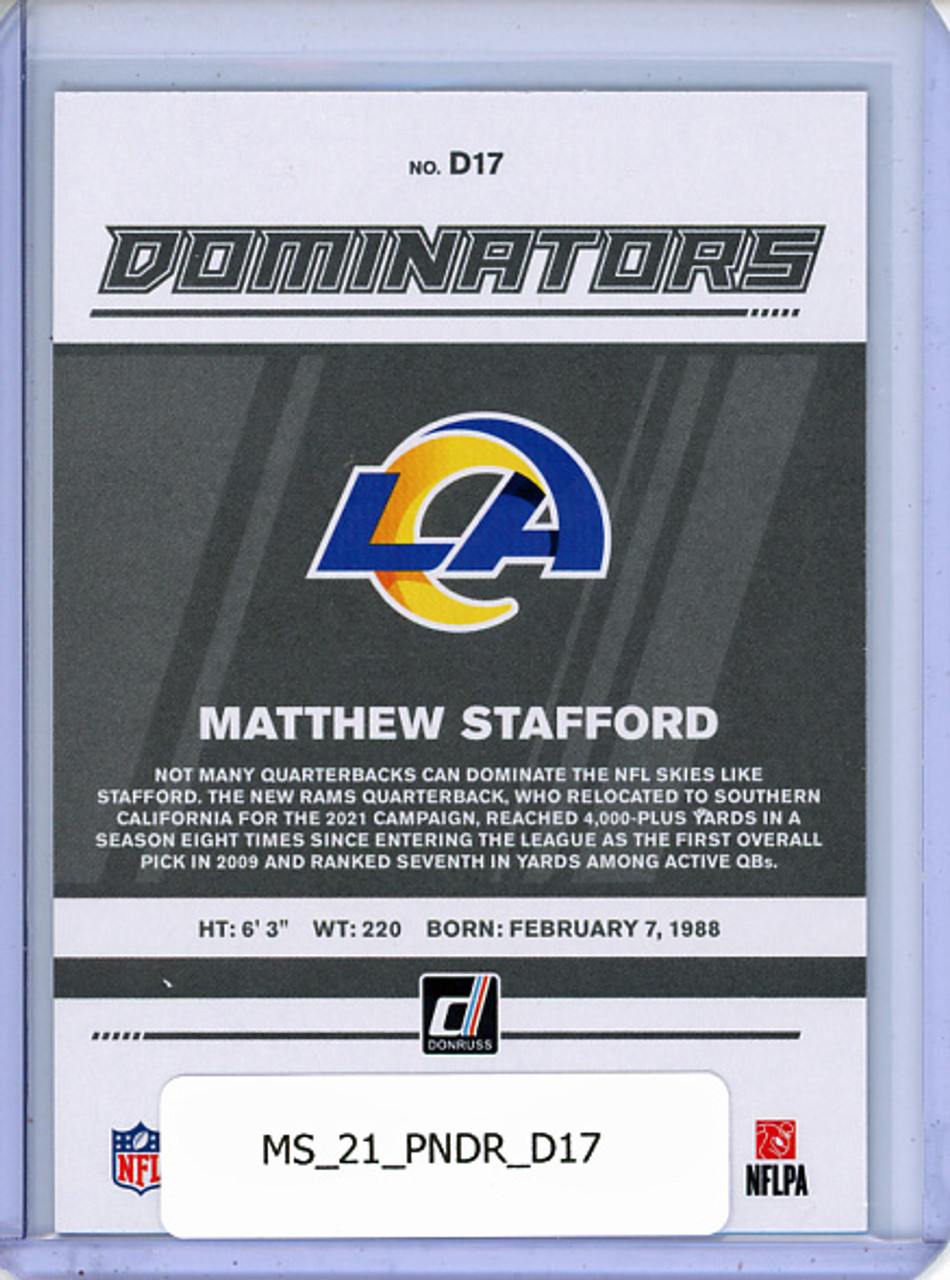 Matthew Stafford 2021 Donruss, Dominators #D17