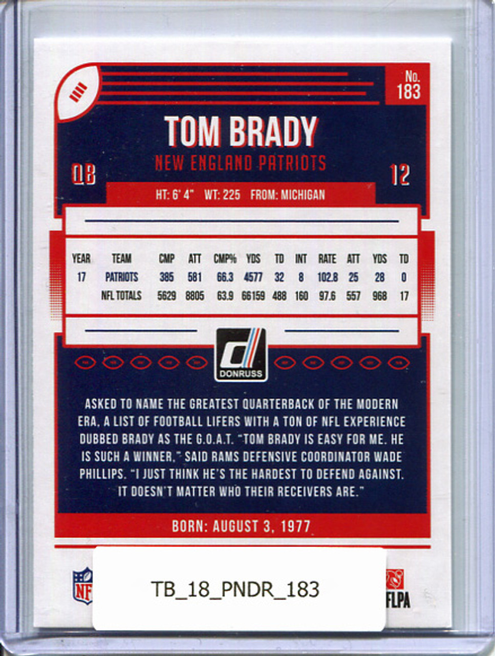 Tom Brady 2018 Donruss #183