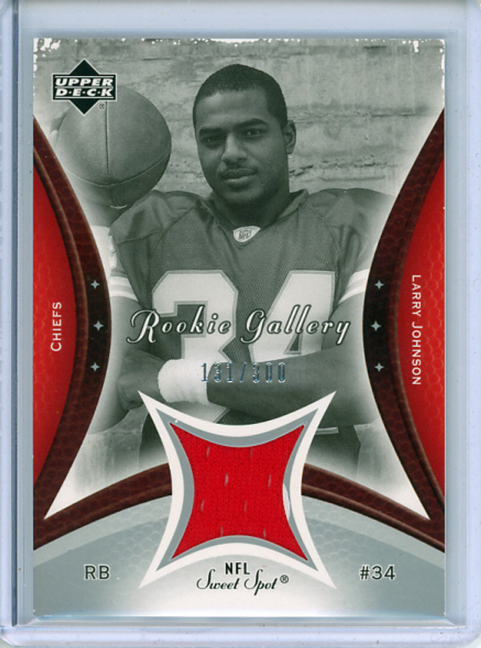 Larry Johnson 2003 Sweet Spot, Rookie Gallery Jersey #RG-LJ (#131/300) - Whiting on Surface (Top Border)
