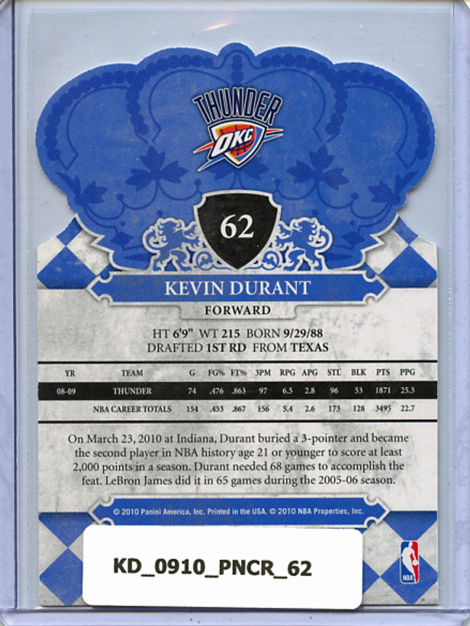 Kevin Durant 2009-10 Crown Royale #62