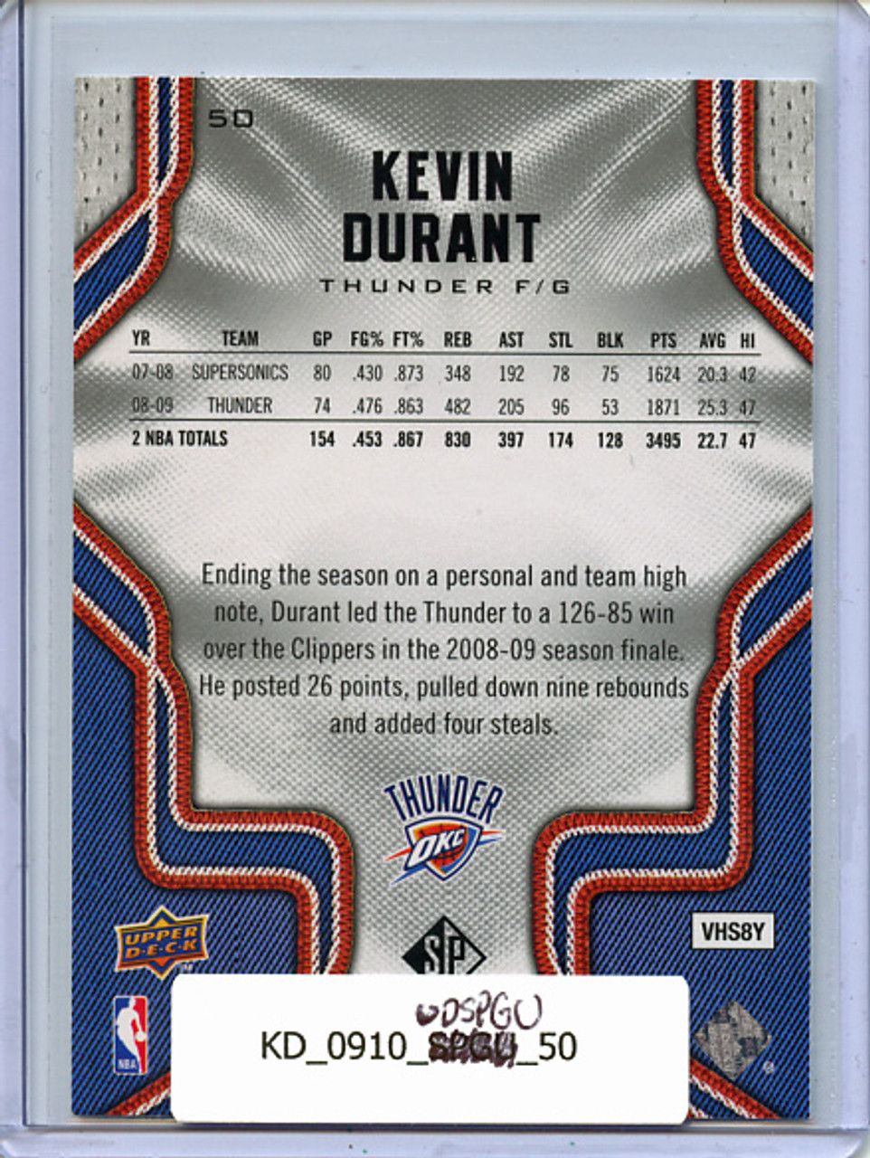 Kevin Durant 2009-10 SP Game Used #50