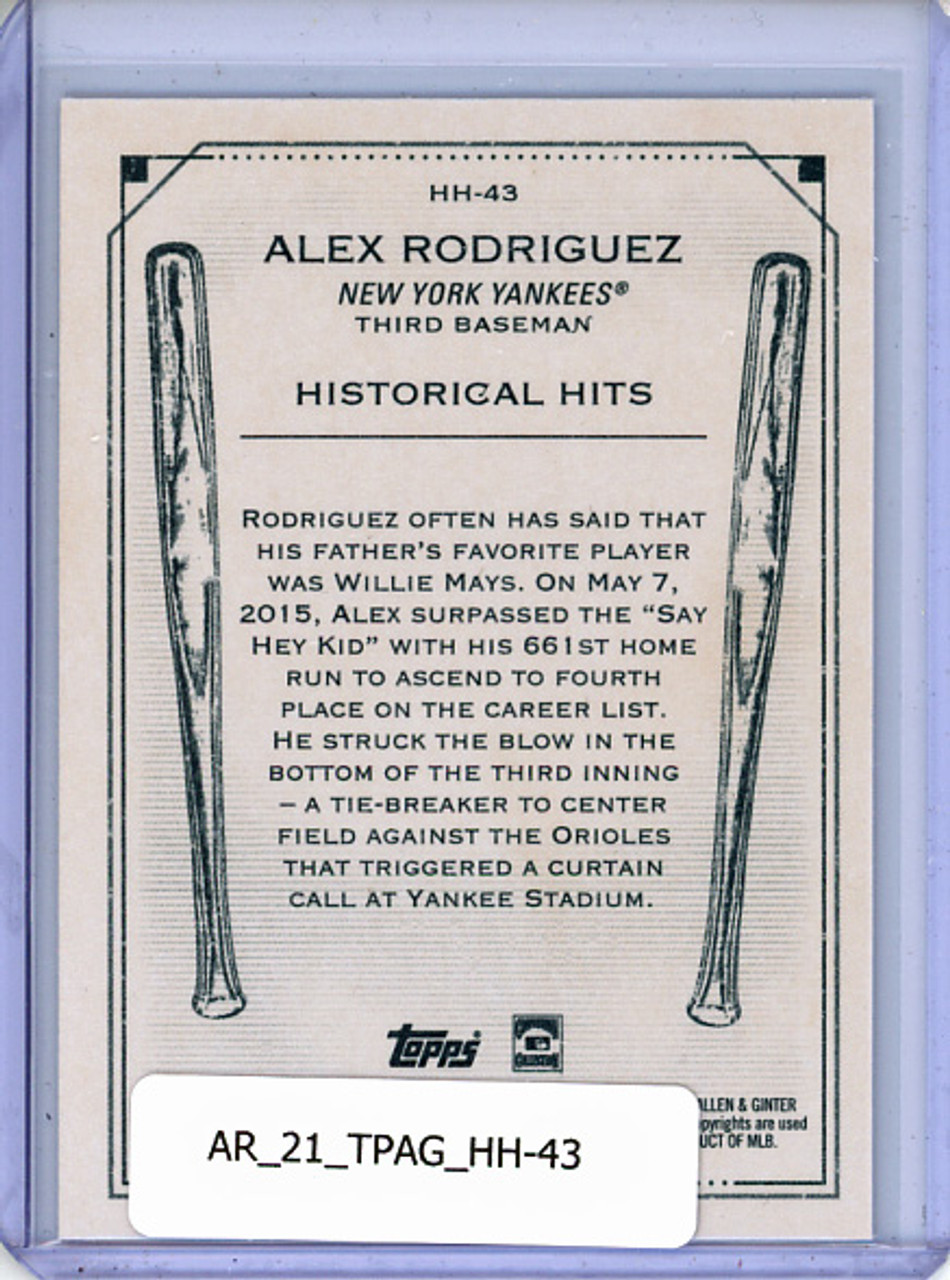 Alex Rodriguez 2021 Allen & Ginter, Historical Hits #HH-43