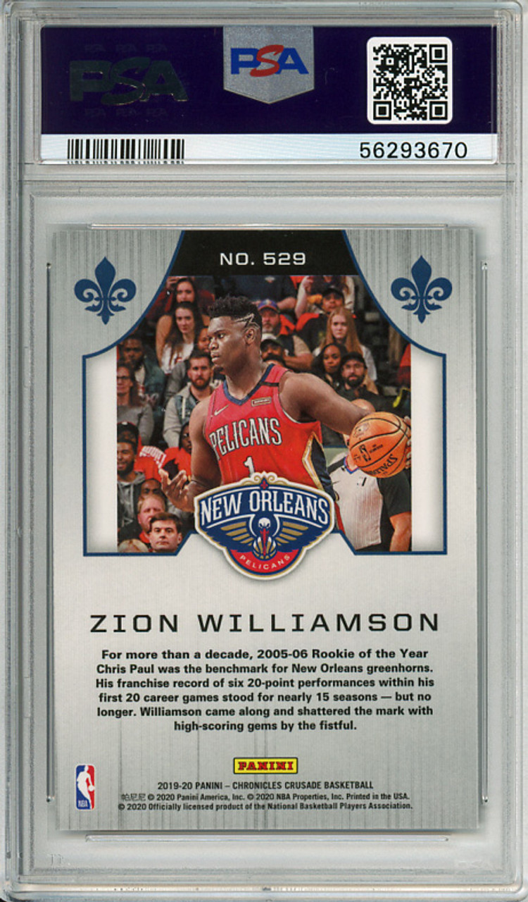 Zion Williamson 2019-20 Chronicles, Crusade #529 PSA 10 Gem Mint (#56293670)