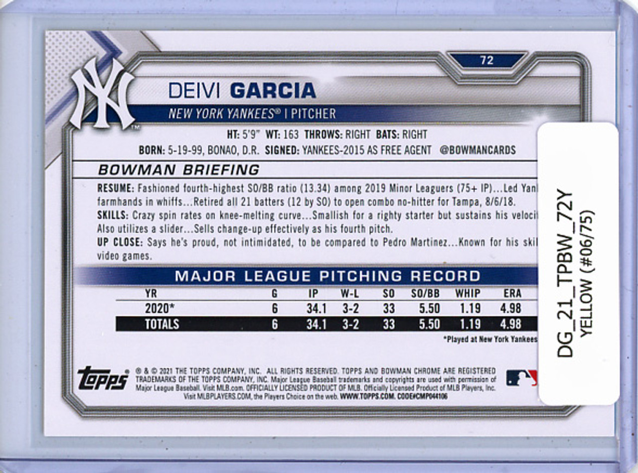 Deivi Garcia 2021 Bowman #72 Yellow (#06/75)