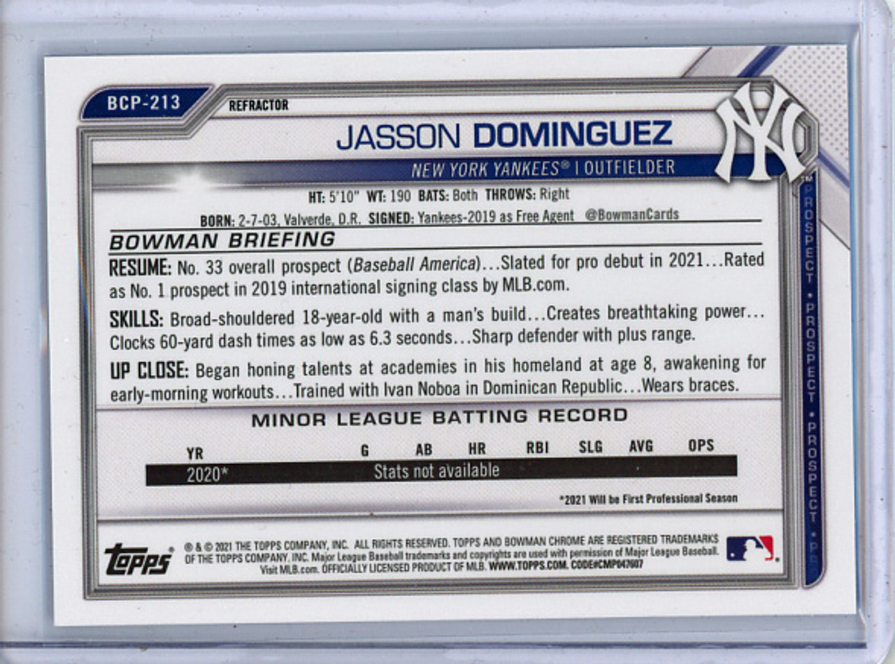 Jasson Dominguez 2021 Bowman Chrome Prospects #BCP-213 Refractors (#072/499)