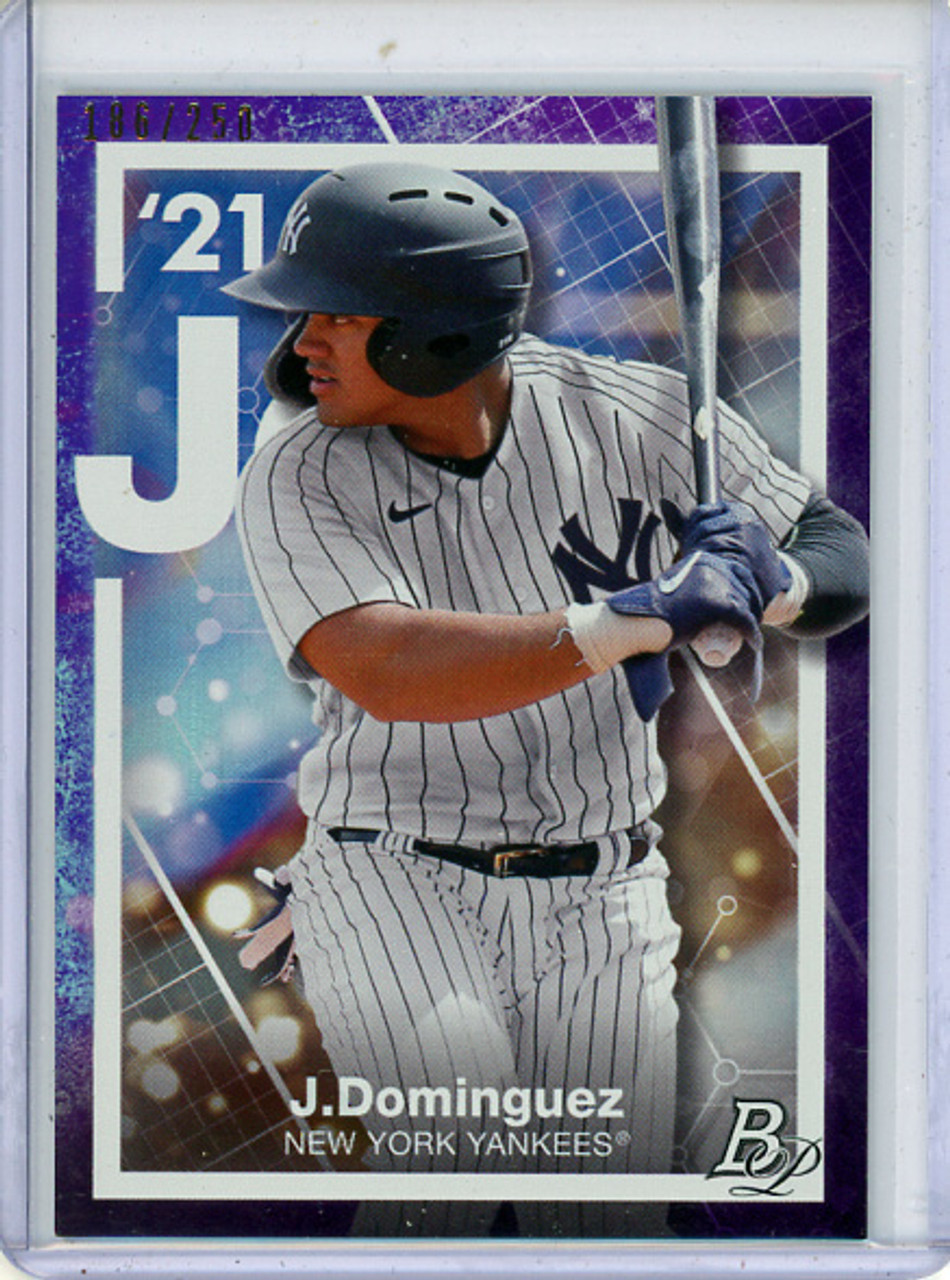 Jasson Dominguez 2021 Bowman Platinum, Precious Elements #PE-15 Purple (#186/250)