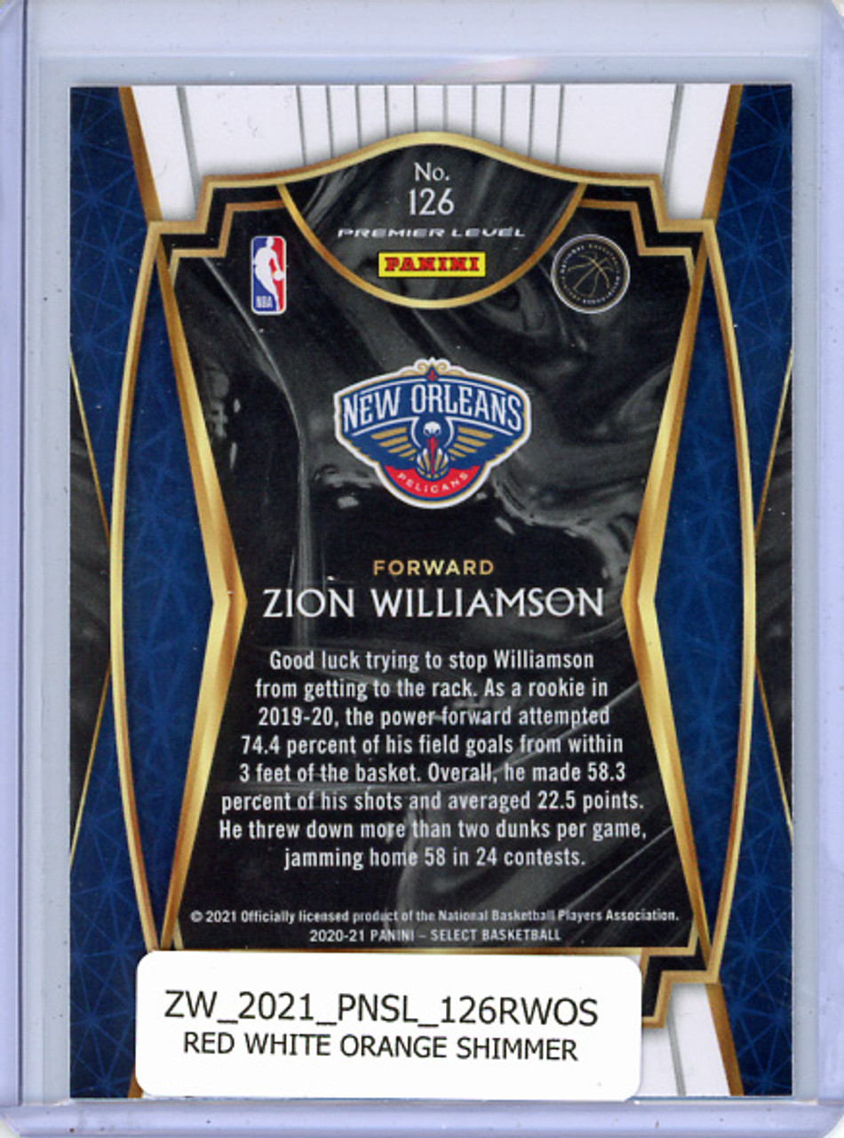 Zion Williamson 2020-21 Select #126 Premier Level Red White Orange Shimmer