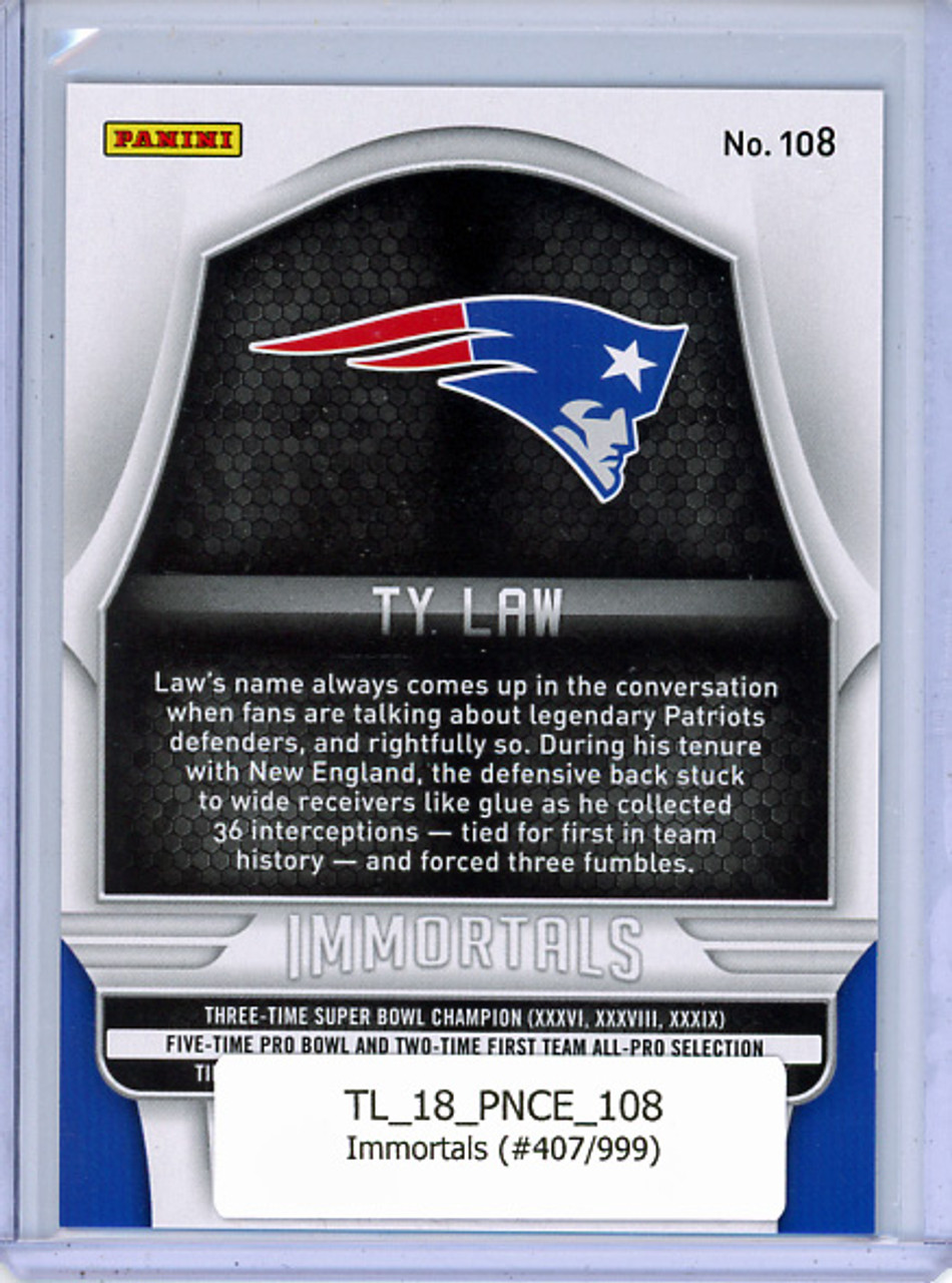 Ty Law 2018 Certified #108 Immortals (#407/999)