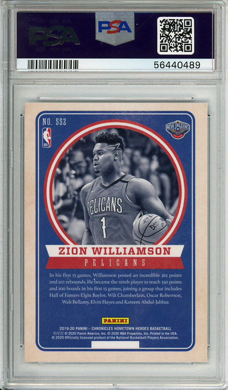 Zion Williamson 2019-20 Chronicles, Hometown Heroes Optic #552 PSA 9 Mint (#56440489)