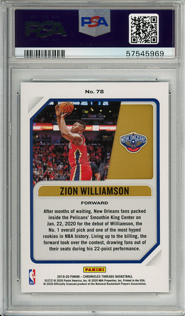 Zion Williamson 2019-20 Chronicles, Threads #78 Pink PSA 9 Mint (#57545969)