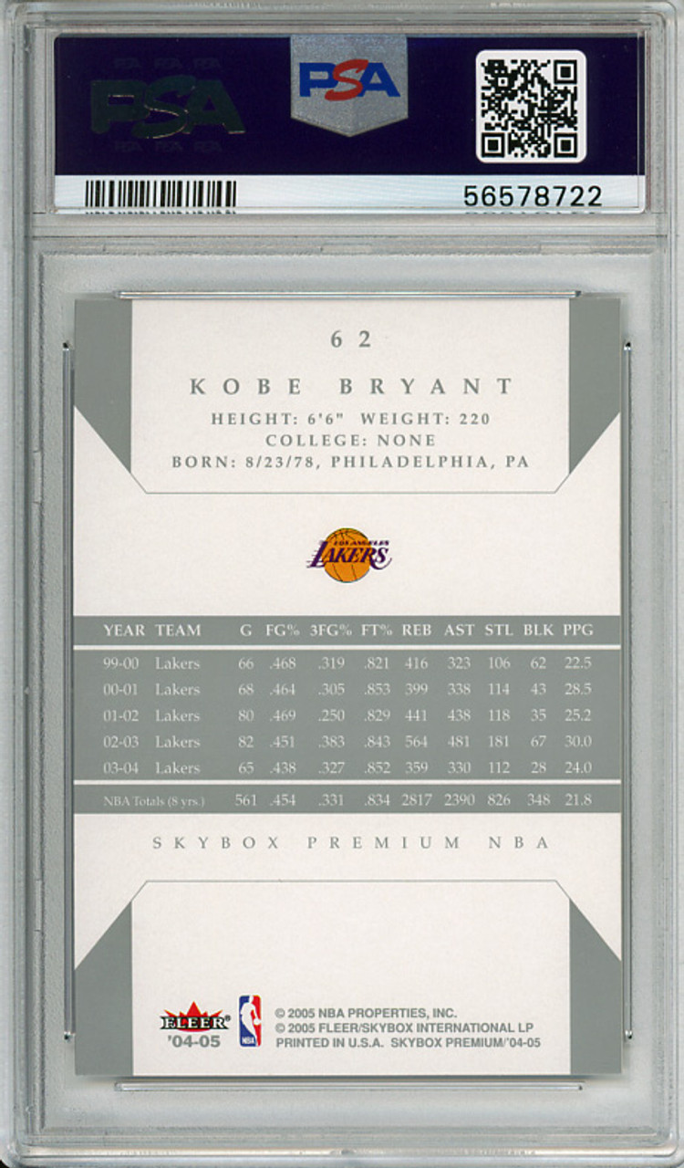 Kobe Bryant 2004-05 Skybox Premium #62 PSA 10 Gem Mint (#56578722)