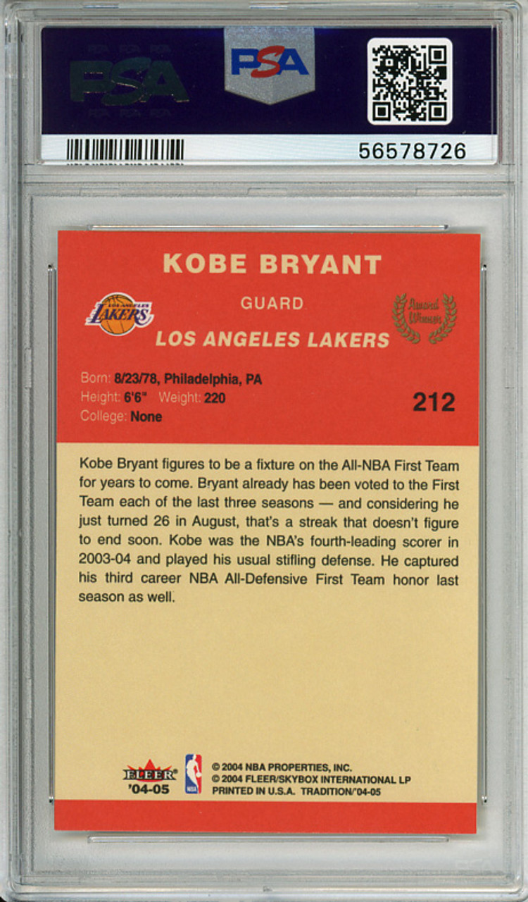 Kobe Bryant 2004-05 Tradition #212 Award Winner PSA 9 Mint (#56578726)