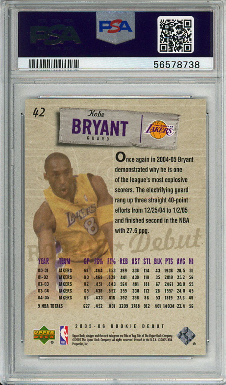 Kobe Bryant 2005-06 Rookie Debut #42 PSA 10 Gem Mint (#56578738)