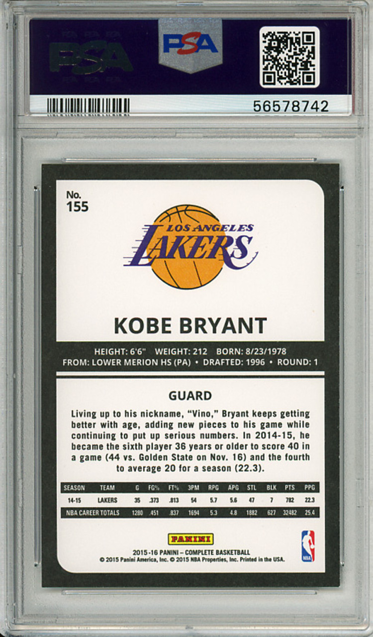 Kobe Bryant 2015-16 Complete #155 Silver PSA 9 Mint (#56578742)