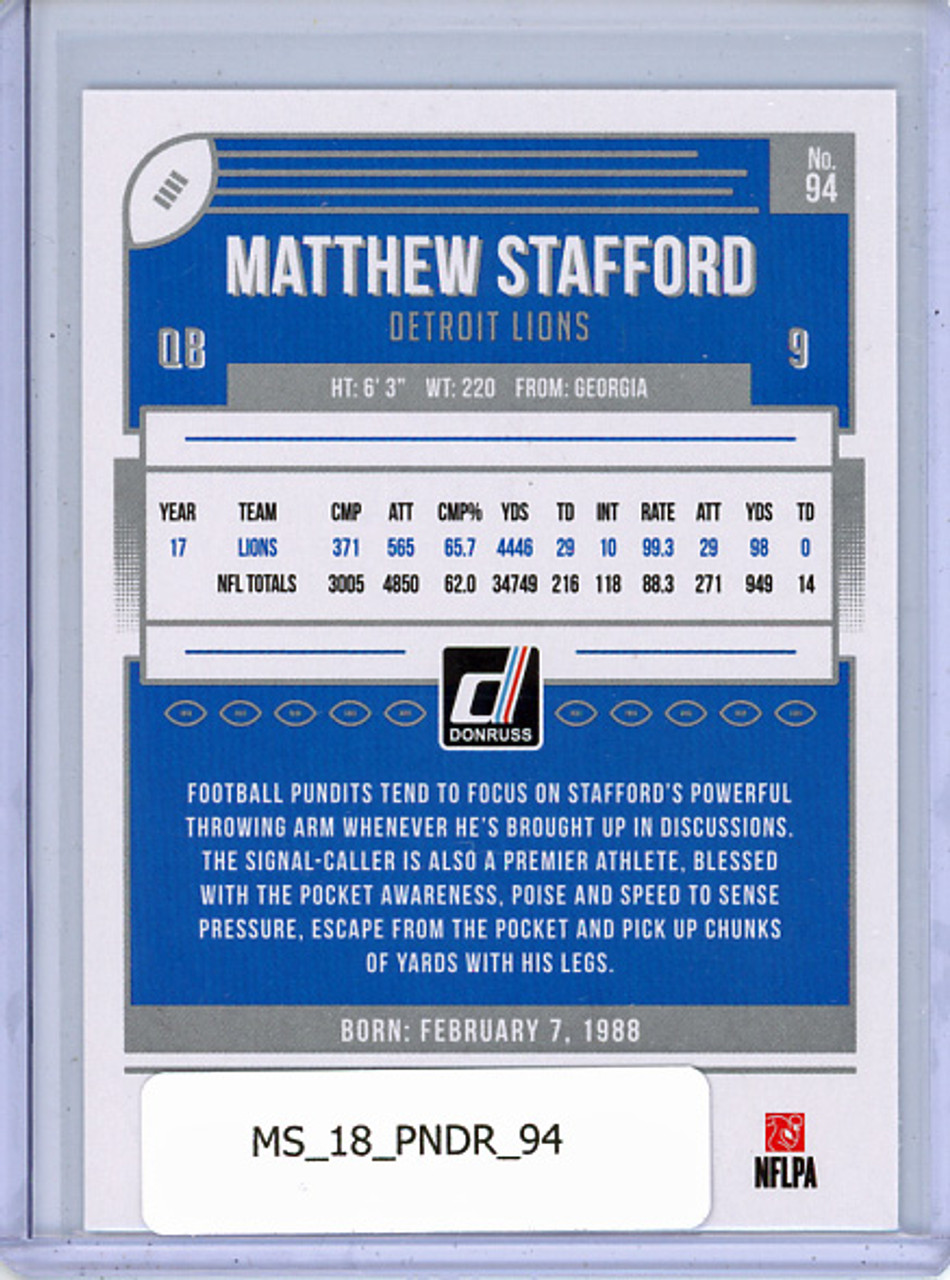 Matthew Stafford 2018 Donruss #94