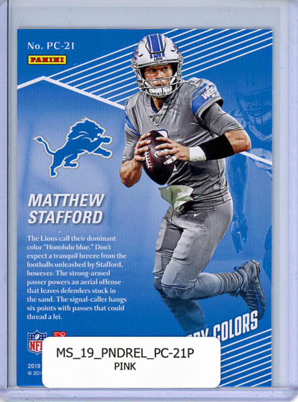 Matthew Stafford 2019 Donruss Elite, Primary Colors #PC-21 Pink