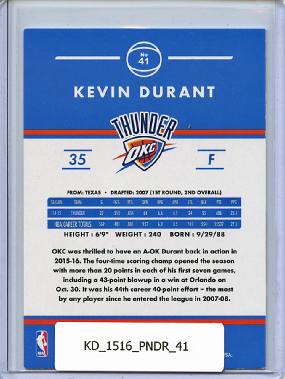 Kevin Durant 2015-16 Donruss #41