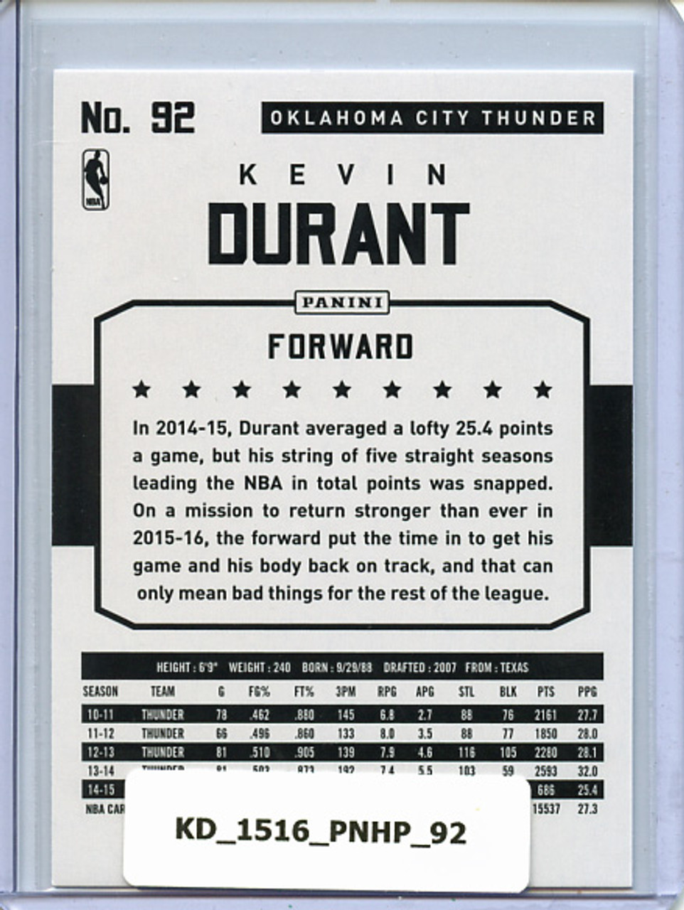 Kevin Durant 2015-16 Hoops #92