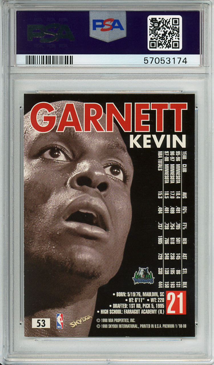 Kevin Garnett 1998-99 Skybox Premium #53 PSA 8 Near Mint-Mint (#57053174)