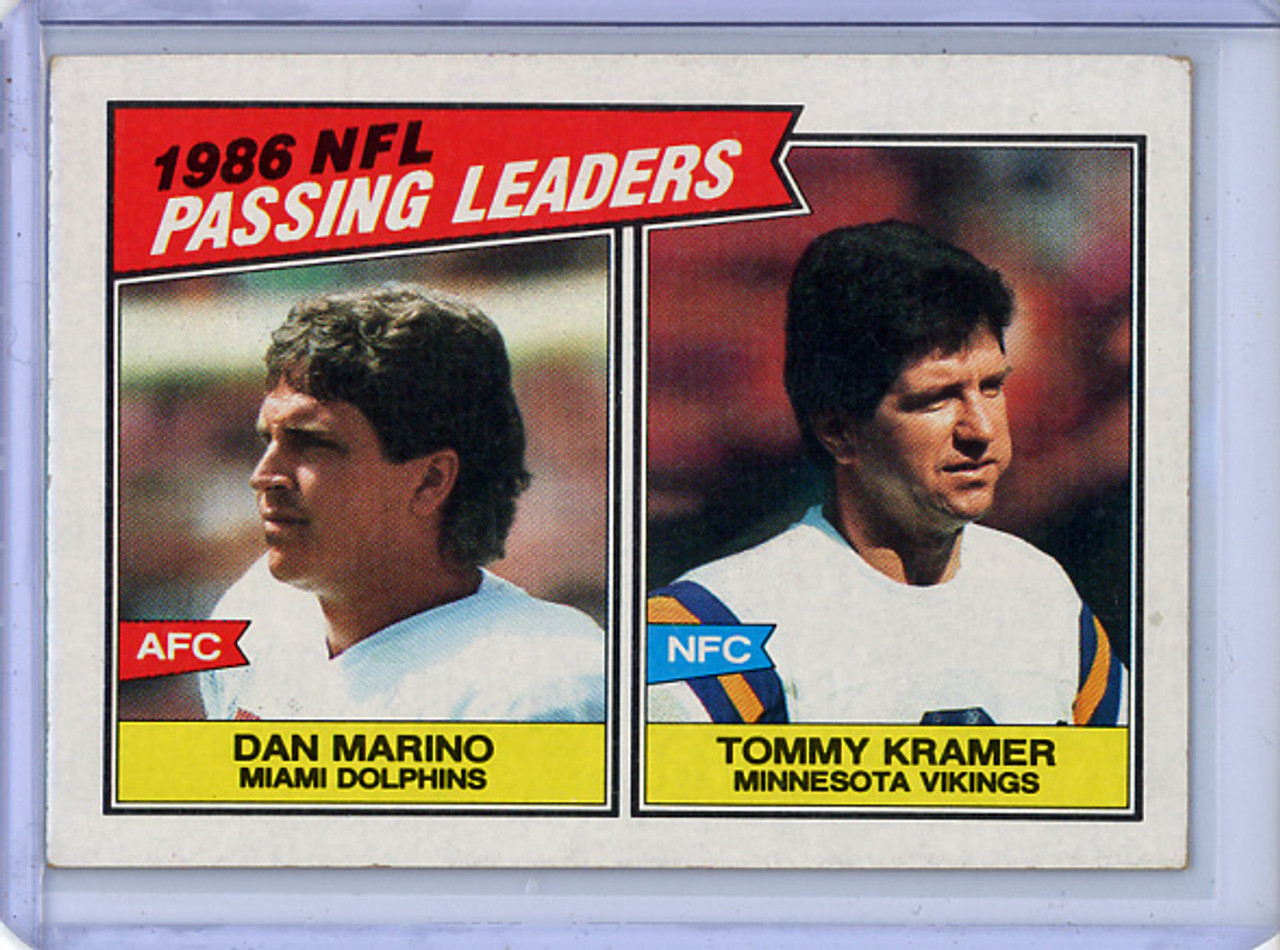 Dan Marino, Tommy Kramer 1987 Topps #227 Passing Leaders (EX)