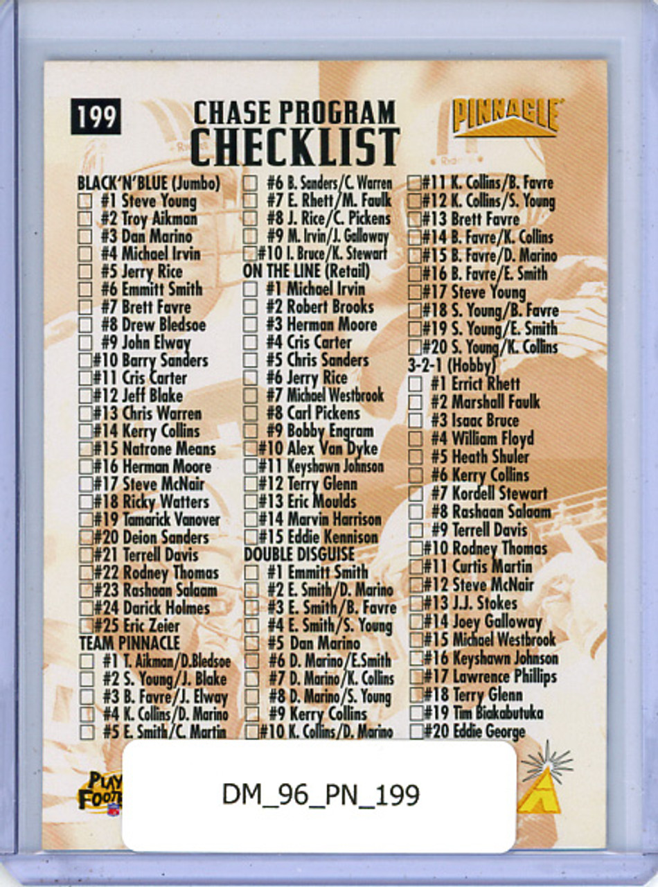 Dan Marino, Brett Favre, Barry Sanders, Emmitt Smith 1996 Pinnacle #199 Chase Program Checklist