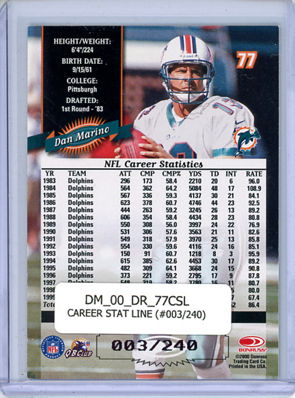 Dan Marino 2000 Donruss #77 Career Stat Line (#003/240)