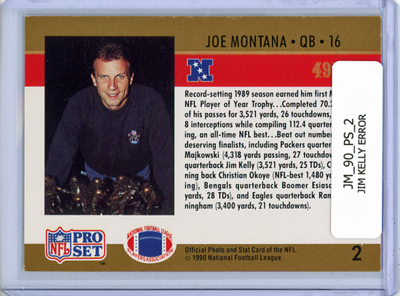 Joe Montana 1990 Pro Set #2 Player of the Year - Jim Kelly Stats Error