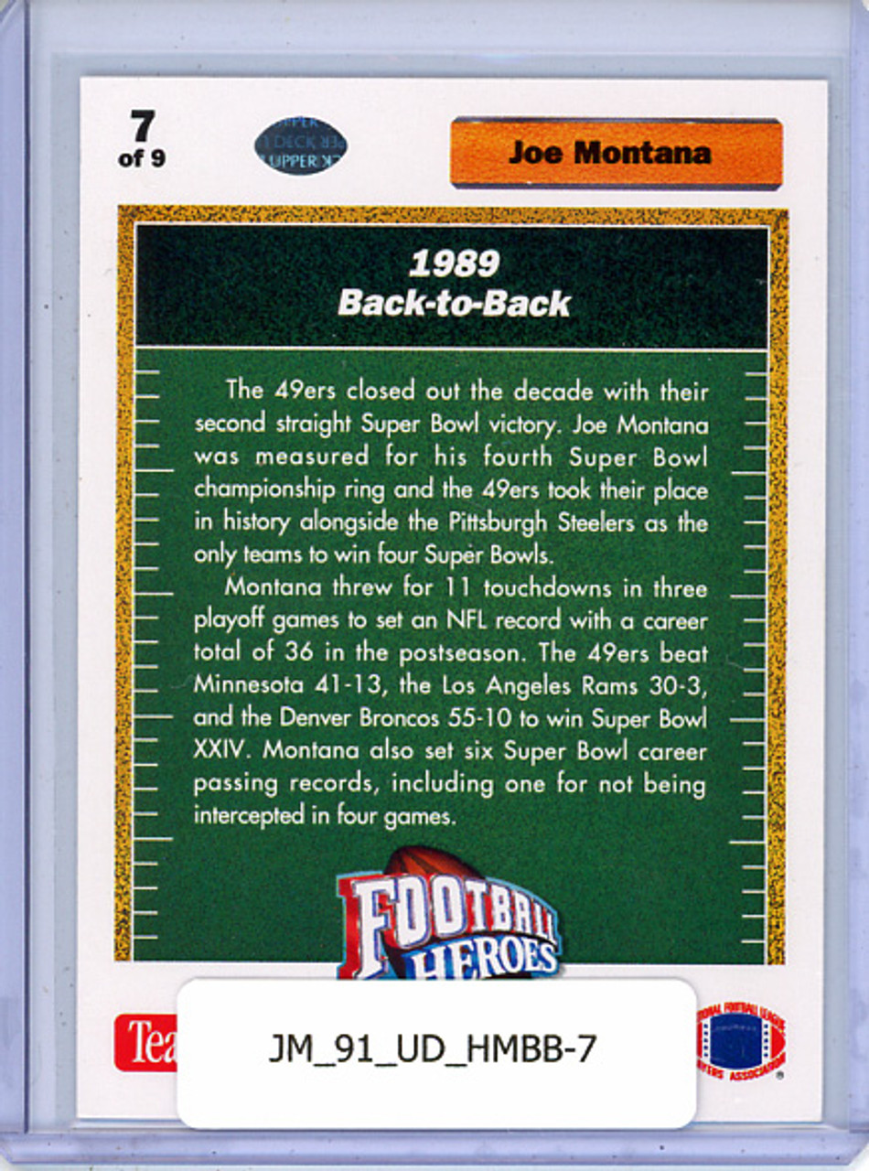 Joe Montana 1991 Upper Deck, Heroes Montana Box Bottoms #7