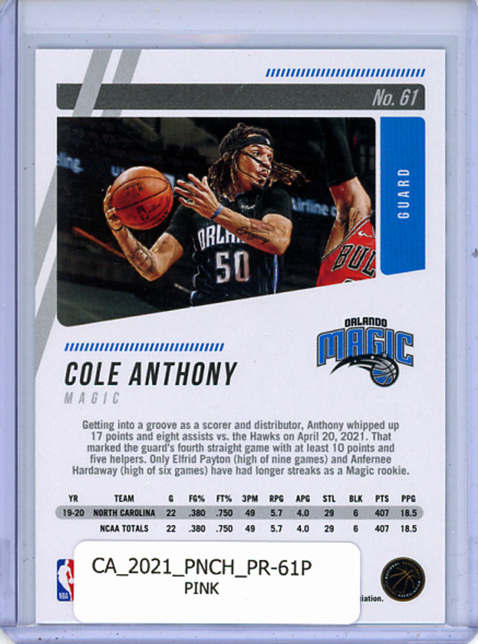 Cole Anthony 2020-21 Chronicles, Prestige #61 Pink