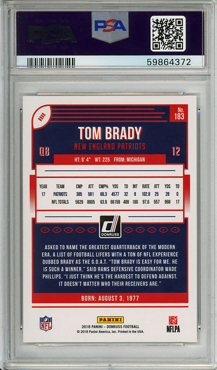 Tom Brady 2018 Donruss #183 PSA 10 Gem Mint (#59864372)