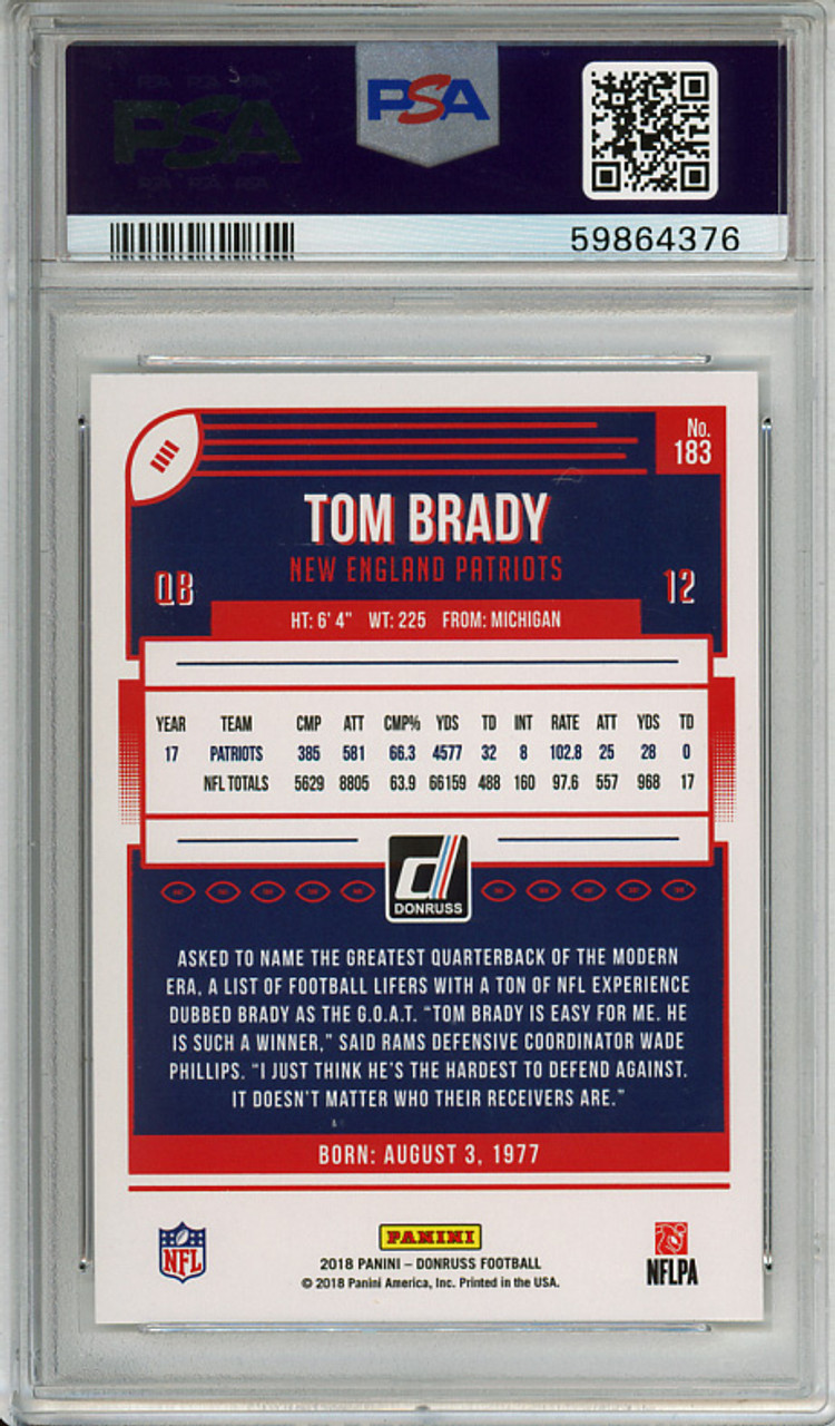 Tom Brady 2018 Donruss #183 PSA 10 Gem Mint (#59864376)