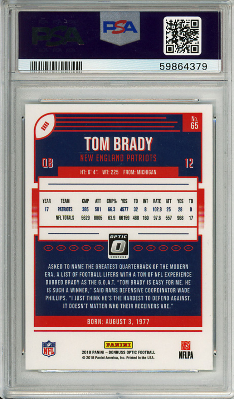 Tom Brady 2018 Donruss Optic #65 PSA 9 Mint (#59864379)
