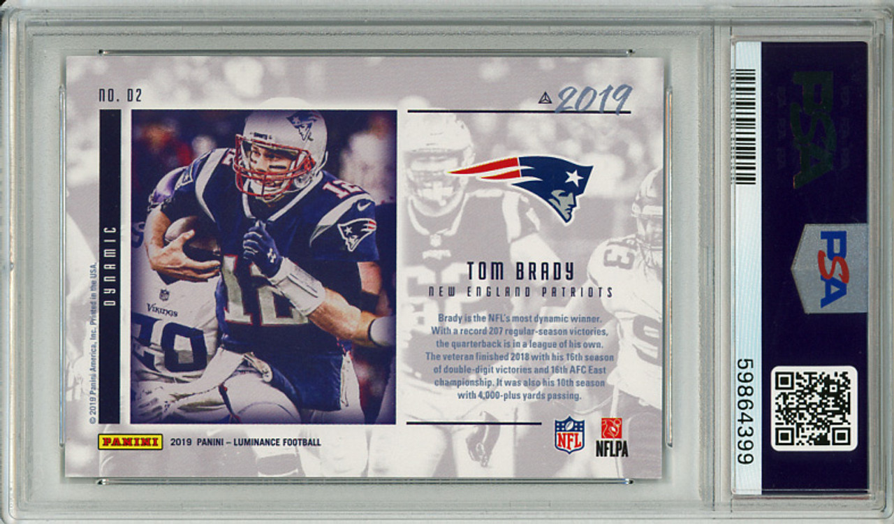 Tom Brady 2019 Luminance, Dynamic Veterans #D2 Orange (#004/100) PSA 9 Mint (#59864399)