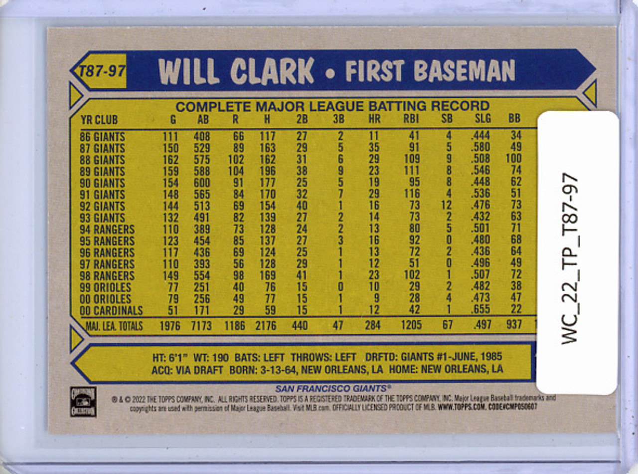 Will Clark 2022 Topps, 1987 Topps #T87-97