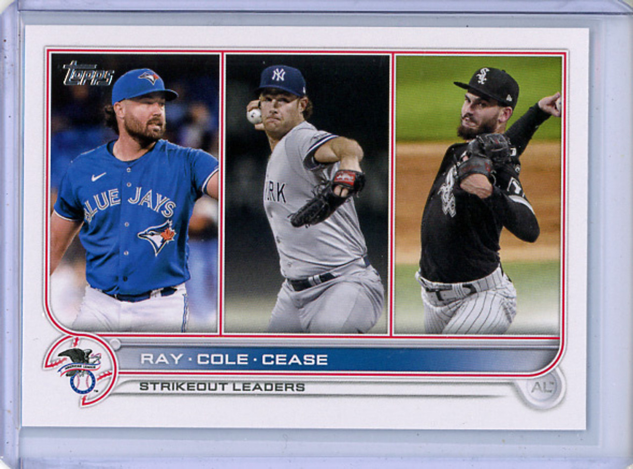 Robbie Ray, Gerrit Cole, Dylan Cease 2022 Topps #138 League Leaders