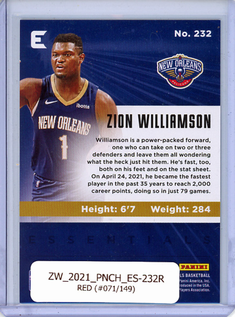 Zion Williamson 2020-21 Chronicles, Essentials #232 Red (#071/149)