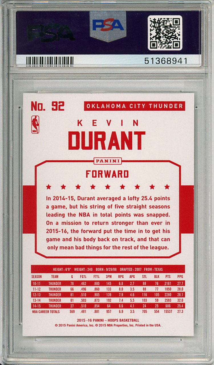 Kevin Durant 2015-16 Hoops #92 Red Backs PSA 9 Mint (#51368941)