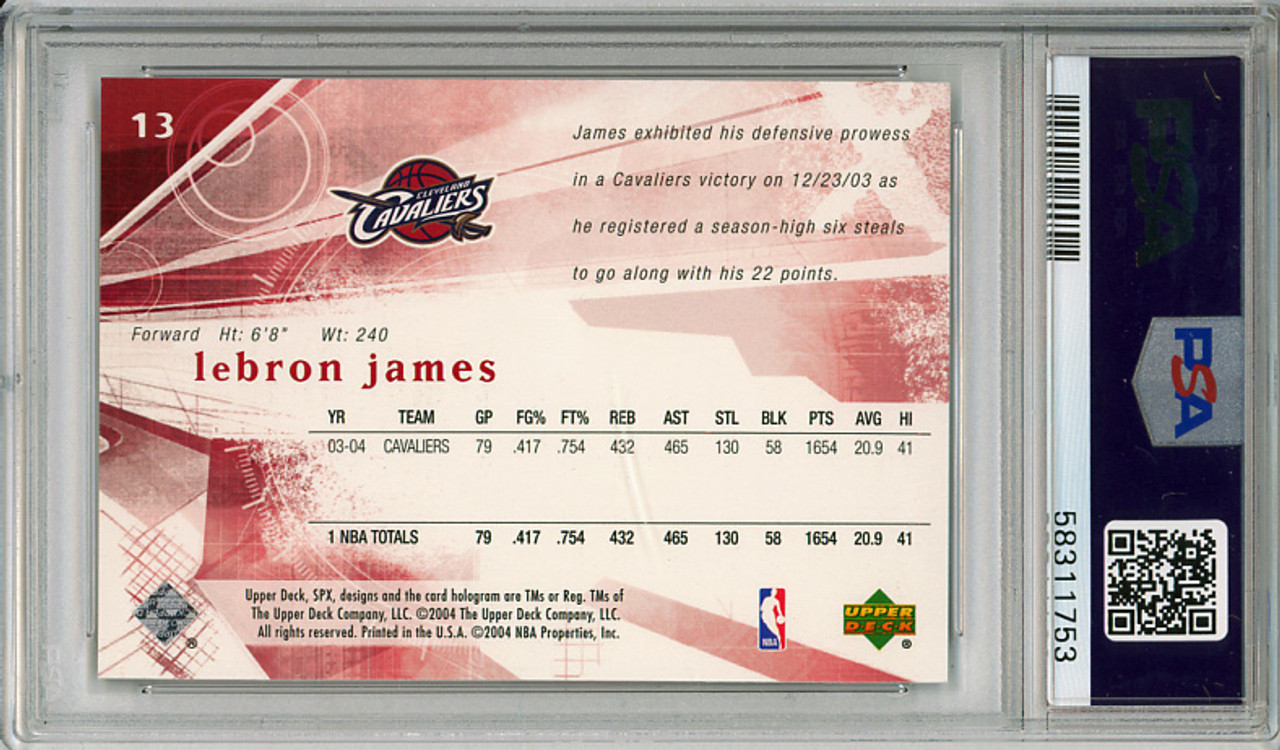 LeBron James 2004-05 SPx #13 PSA 8 Near Mint-Mint (#58311753)