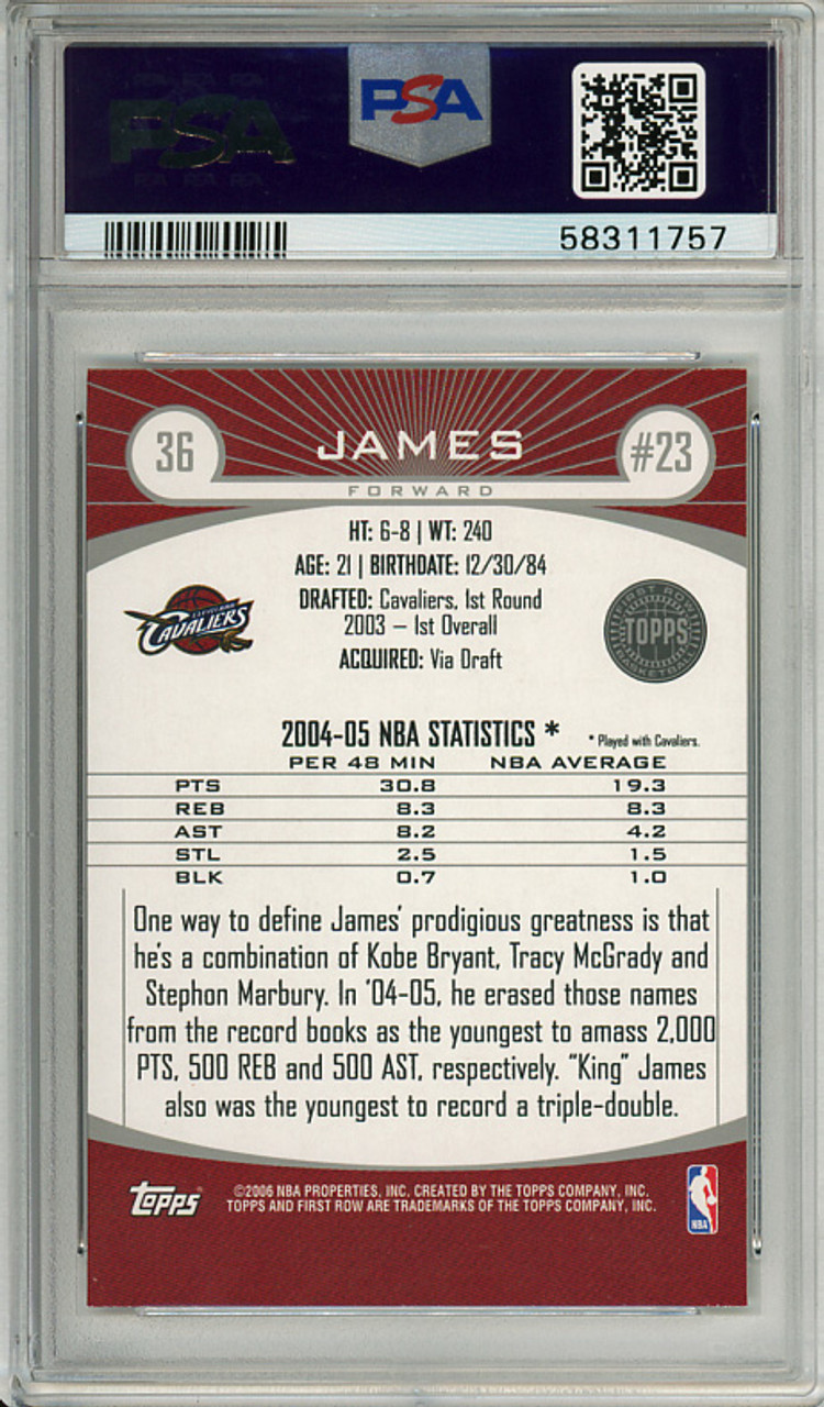 LeBron James 2005-06 Topps First Row #36 PSA 9 Mint (#58311757)