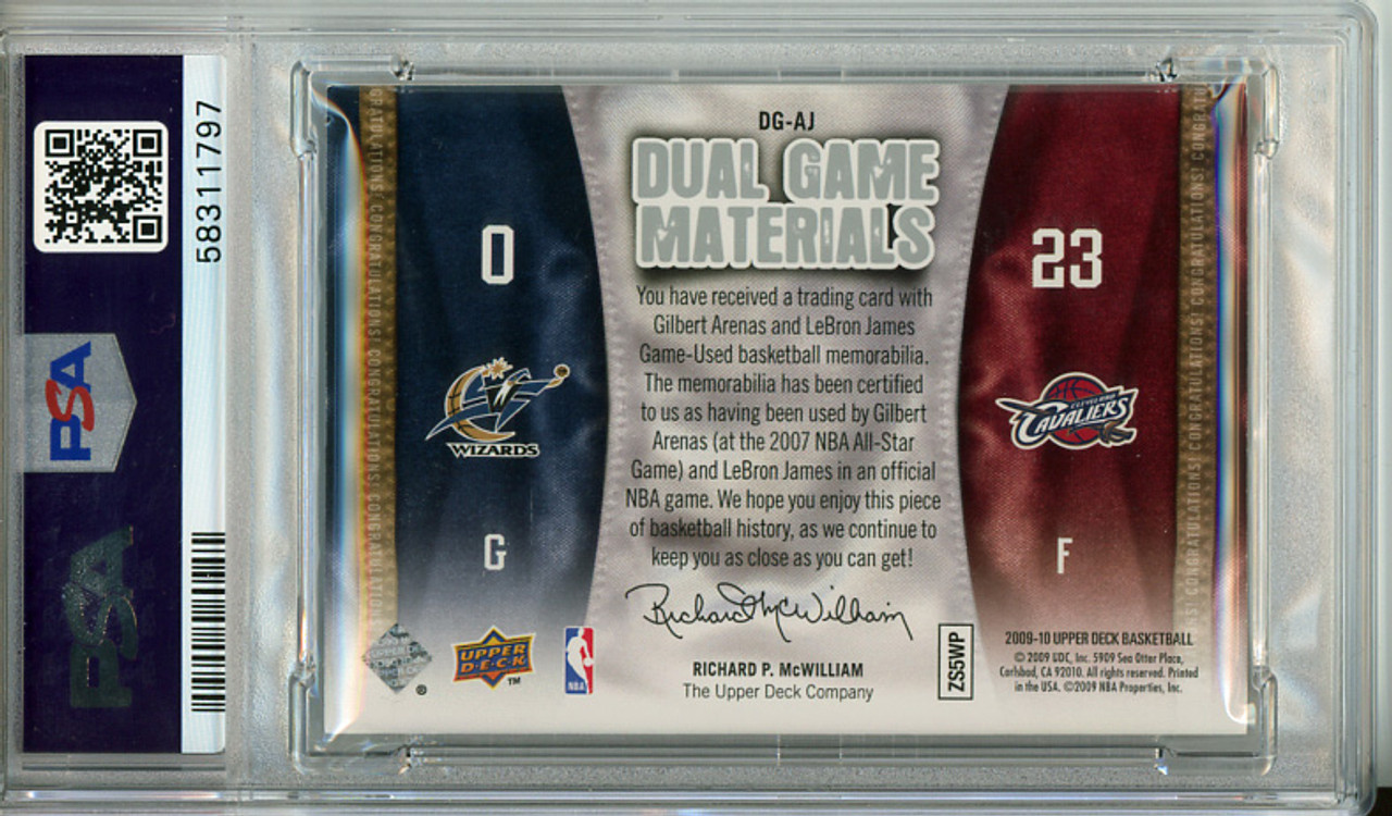 LeBron James, Gilbert Arenas 2009-10 Upper Deck, Game Materials Dual #DG-AJ PSA 8 Near Mint-Mint (#58311797)
