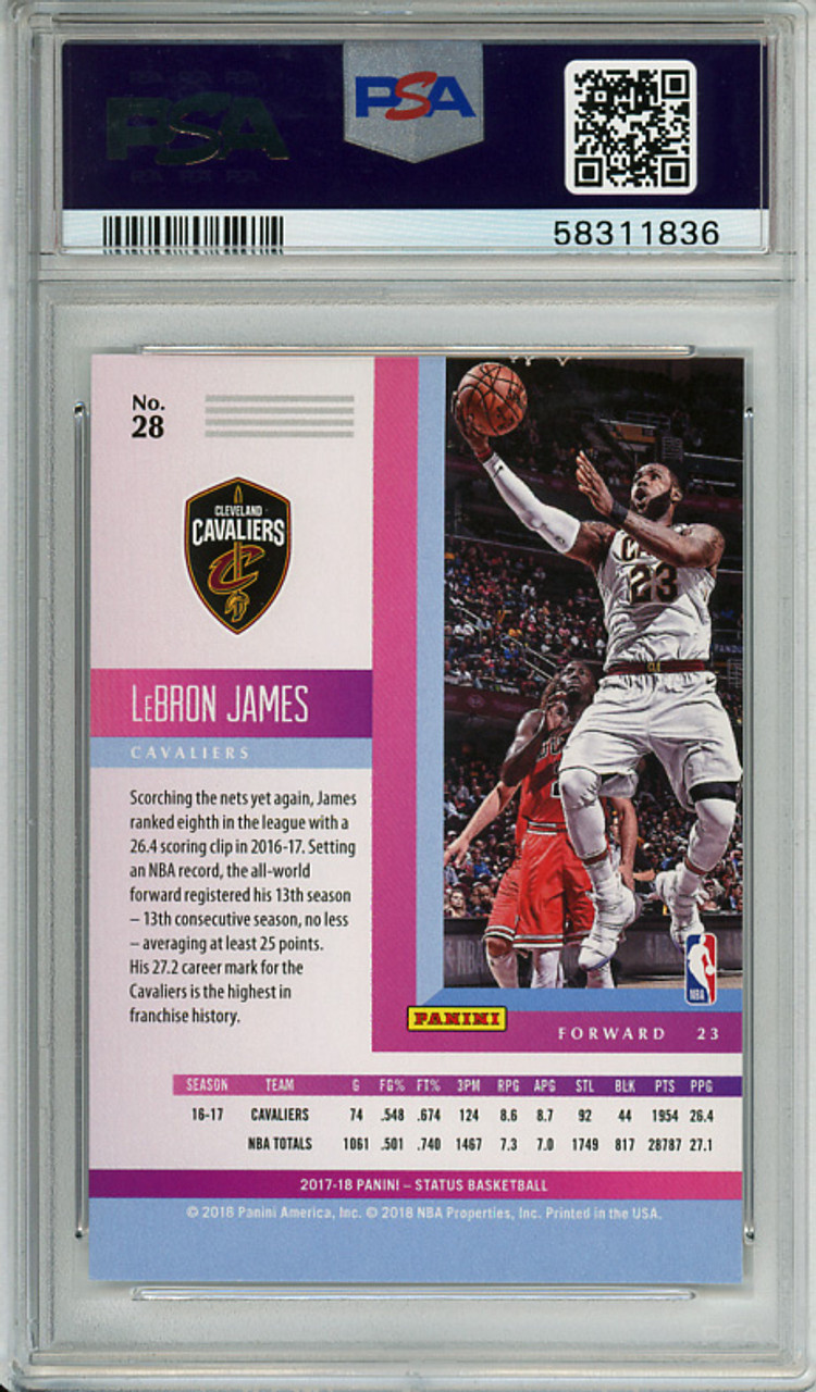 LeBron James 2017-18 Status #28 PSA 9 Mint (#58311836)