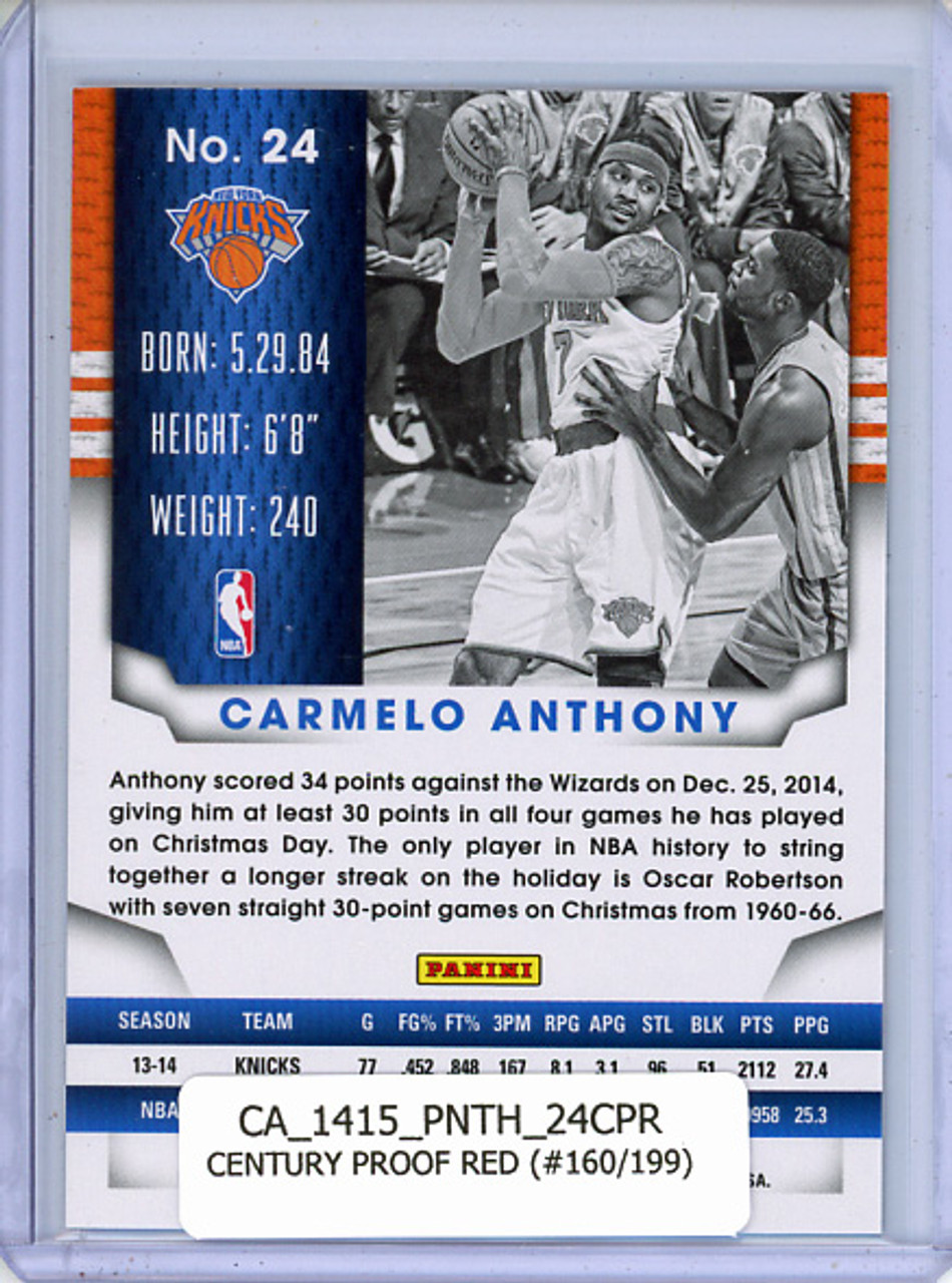 Carmelo Anthony 2014-15 Threads #24 Century Proof Red (#160/199)