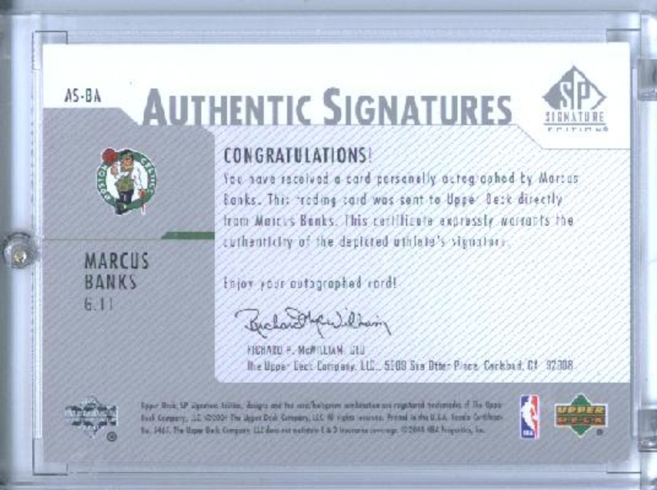 Marcus Banks 2003-04 SP Authentic, Signatures #AS-BA