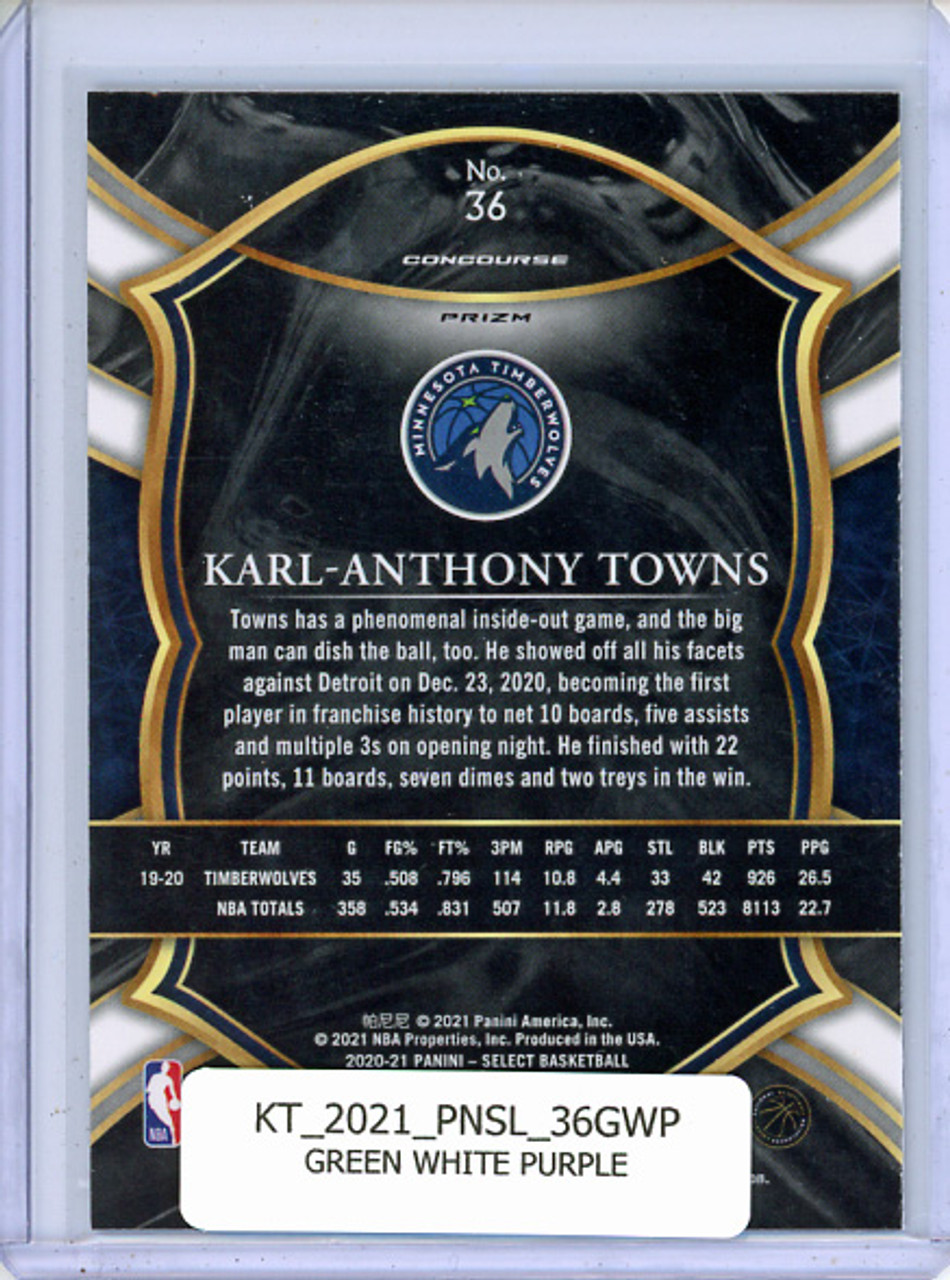 Karl-Anthony Towns 2020-21 Select #36 Concourse Green White Purple
