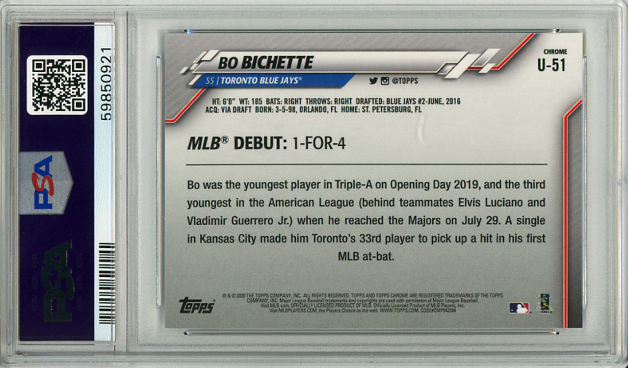 Bo Bichette 2020 Topps Chrome Update #U-51 Rookie Debut PSA 10 Gem Mint (#59850921)