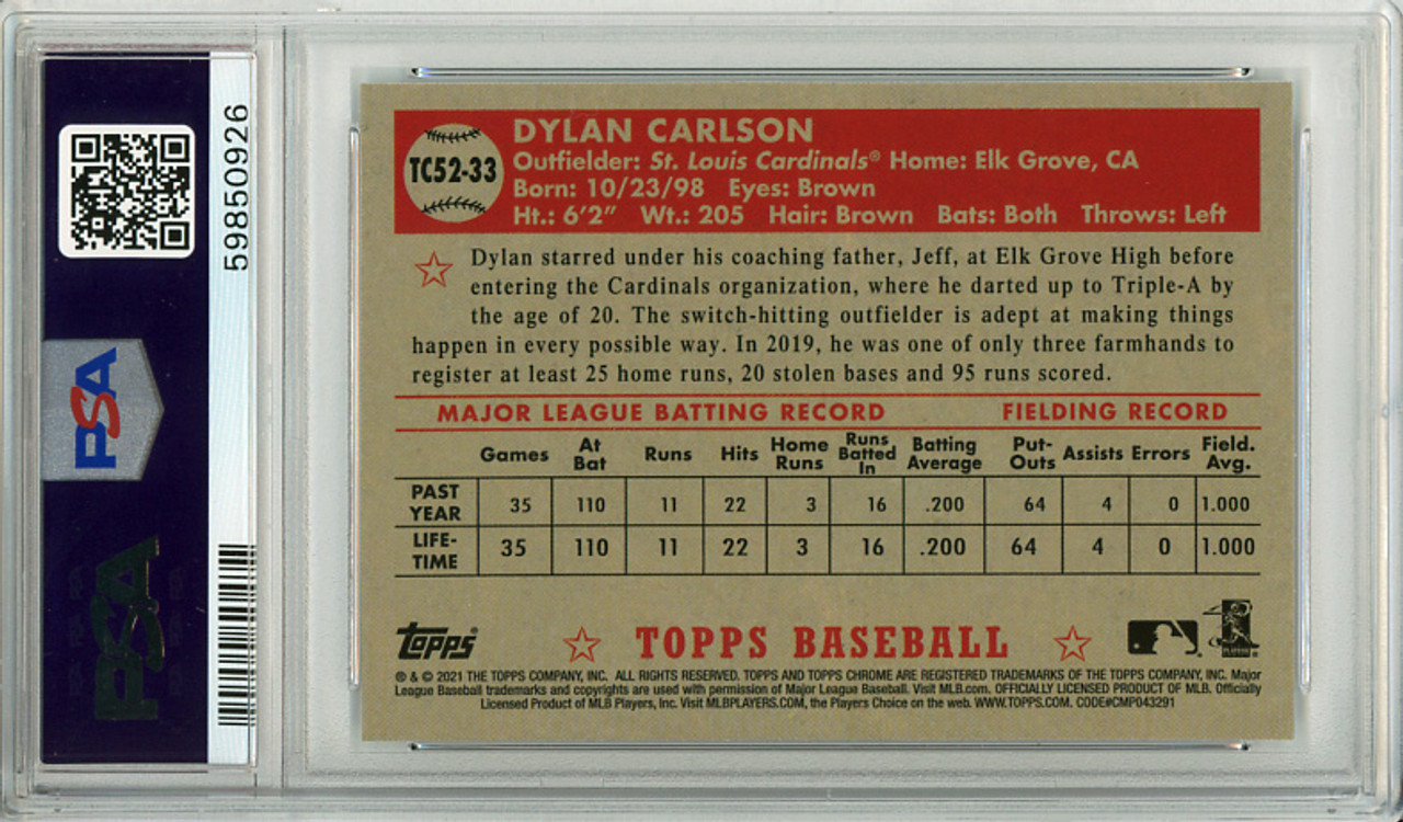 Dylan Carlson 2021 Topps, 1952 Topps Redux Chrome #TC52-33 PSA 10 Gem Mint (#59850926)
