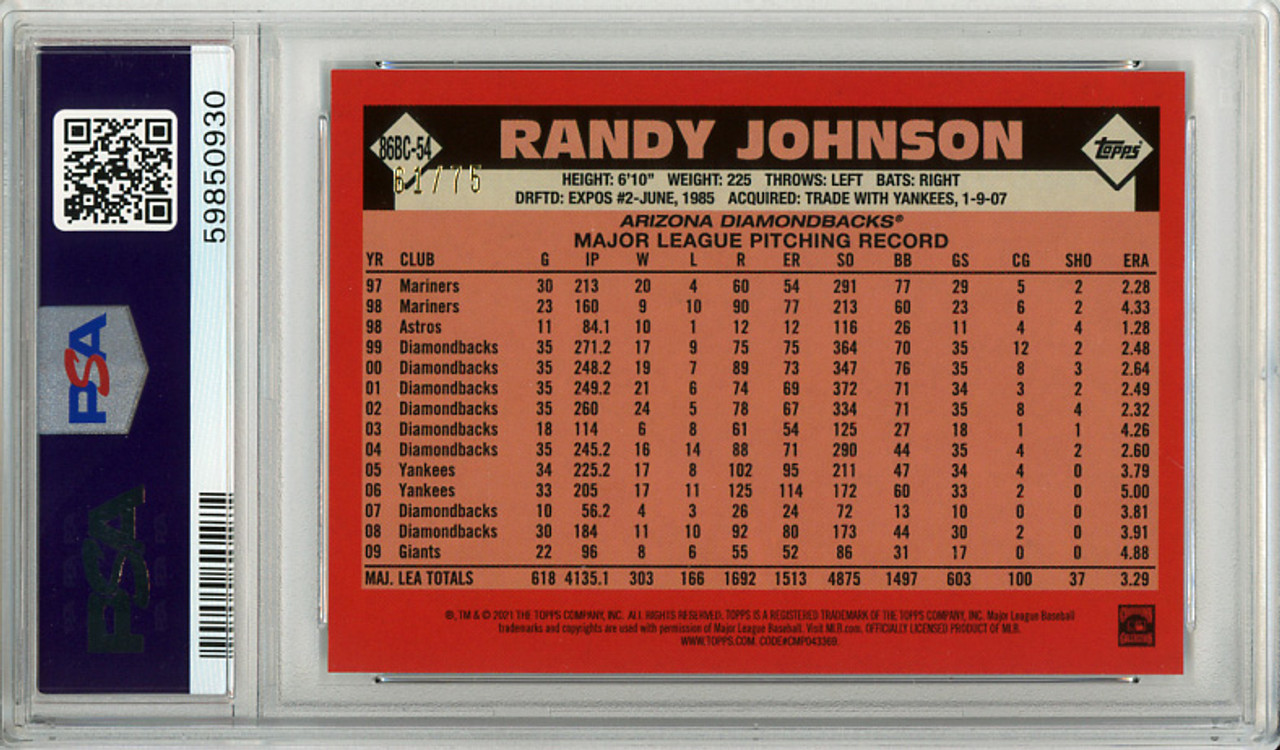Randy Johnson 2021 Topps, Silver Pack Chrome #86BC-54 Purple Refractors (#61/75) PSA 10 Gem Mint (#59850930)