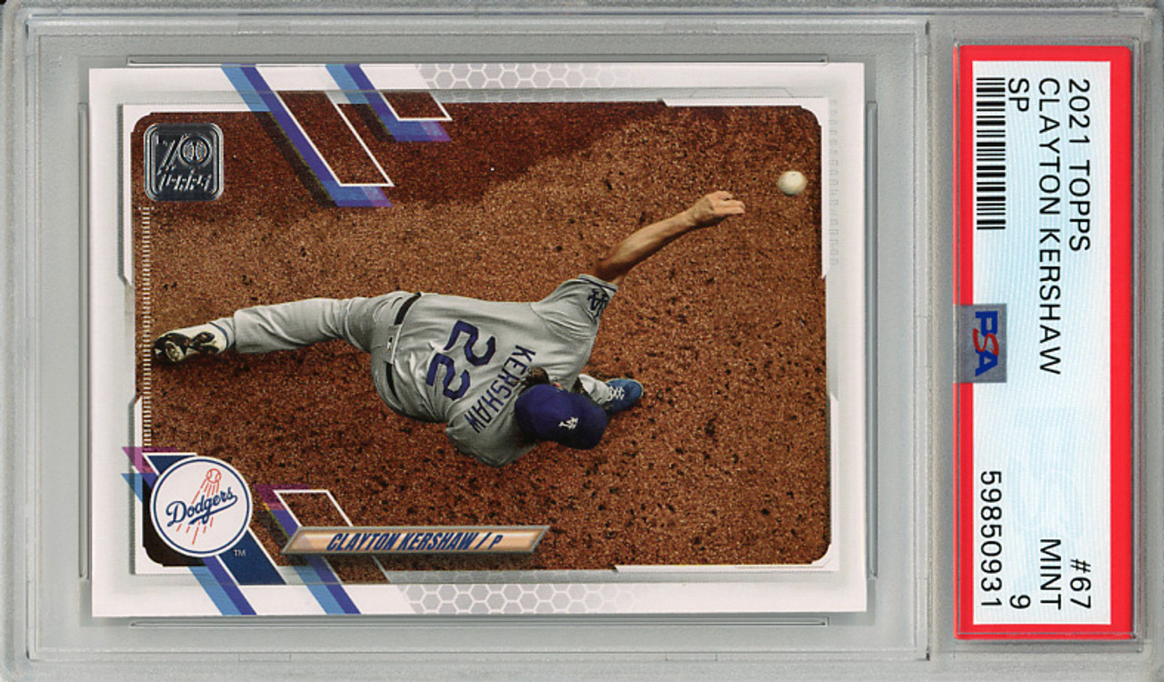 Clayton Kershaw 2021 Topps #67 Base Set Photo Variations - Overhead Photo PSA 9 Mint (#59850931)