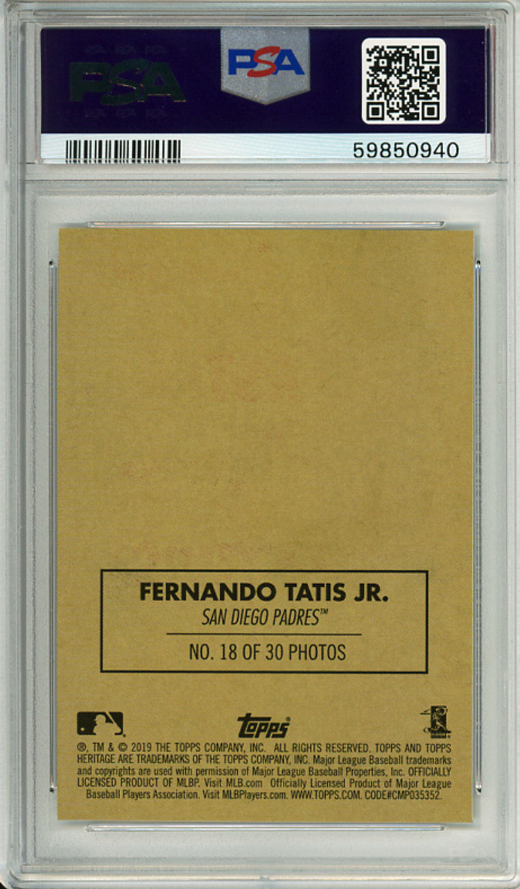 Fernando Tatis Jr. 2019 Heritage, 1970 Topps Cloth Stickers #18 PSA 10 Gem Mint (#59850940)