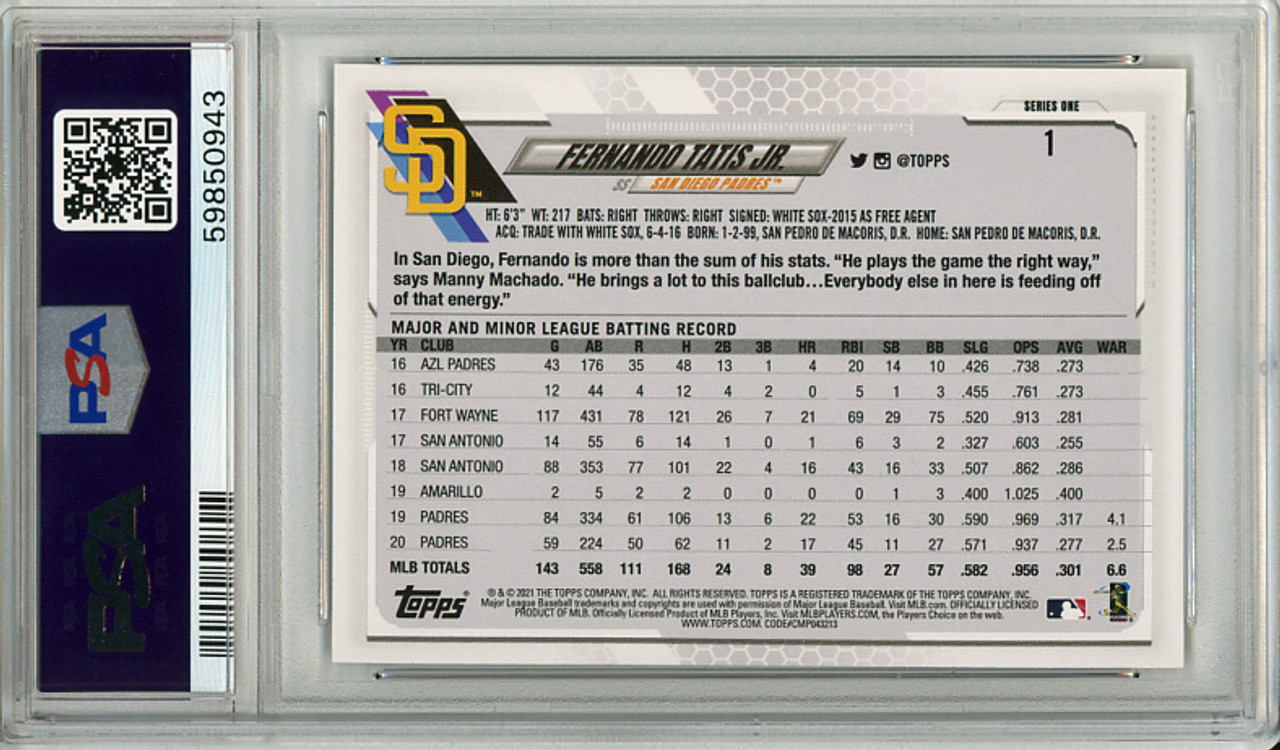 Fernando Tatis Jr. 2021 Topps #1 Gold Foil PSA 10 Gem Mint (#59850943)